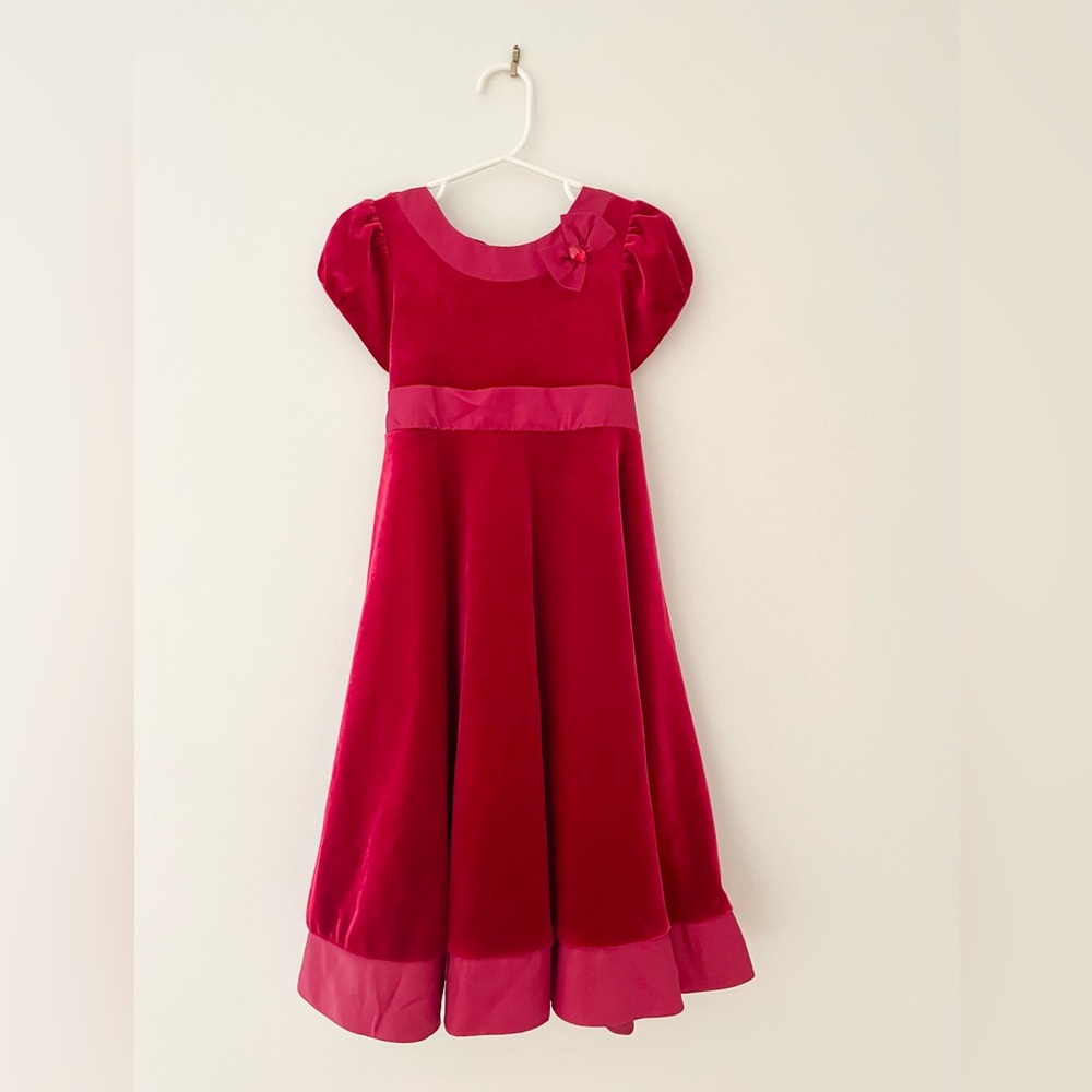 Girls red velvet empire waist dress